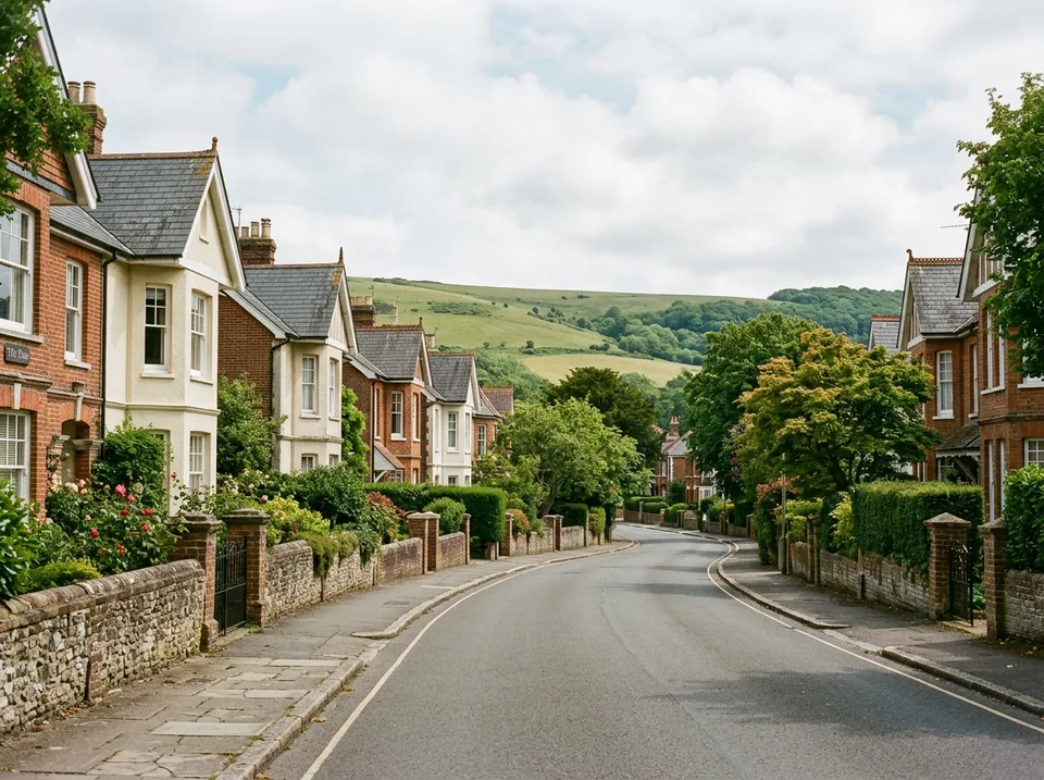 A tree-lined residential street in Meads, Eastbourne