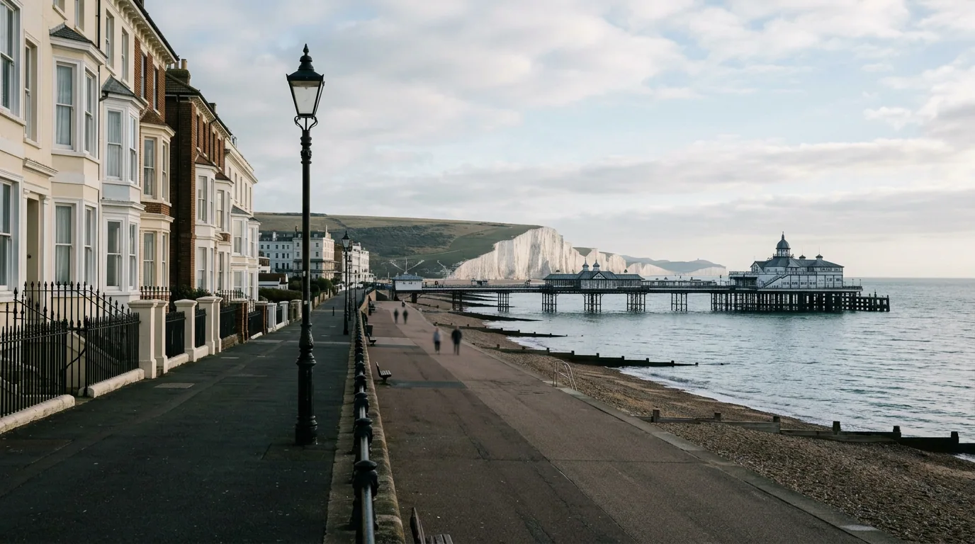 Eastbourne seafront promenade, Victorian terraces and the pier