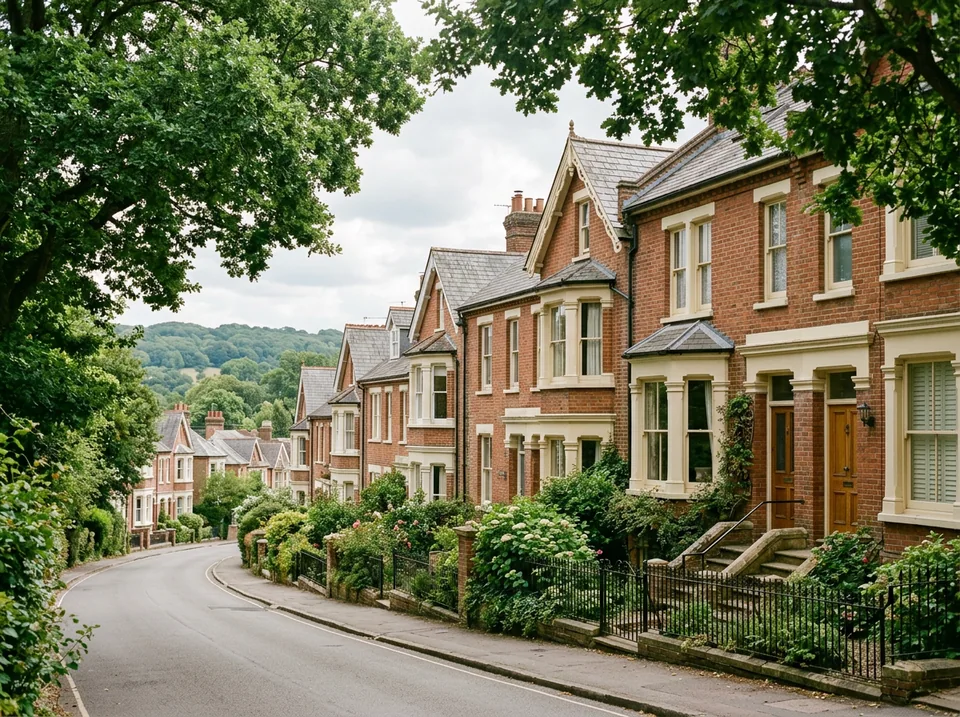 Leafy residential street of Victorian homes in Royal Tunbridge Wells
